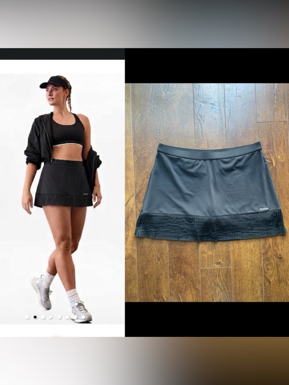 New Large Reebok Play Dry Pleated Trim Skort: Skirt with Shorts. Black.